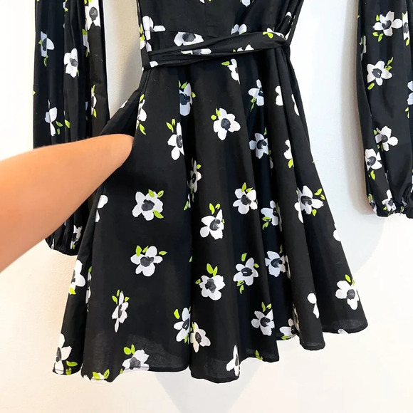 Caroline Constas Black Floral Belted Off-the-Shoulder Long Sleeve Mini Dress XS - Picture 5 of 10